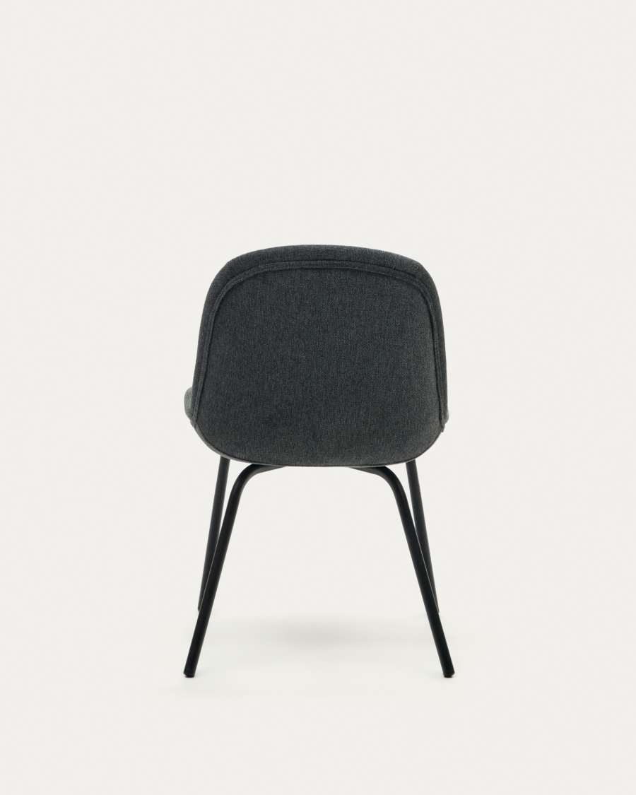 Aimin chair in grey chenille and steel legs with a matte black painted finish