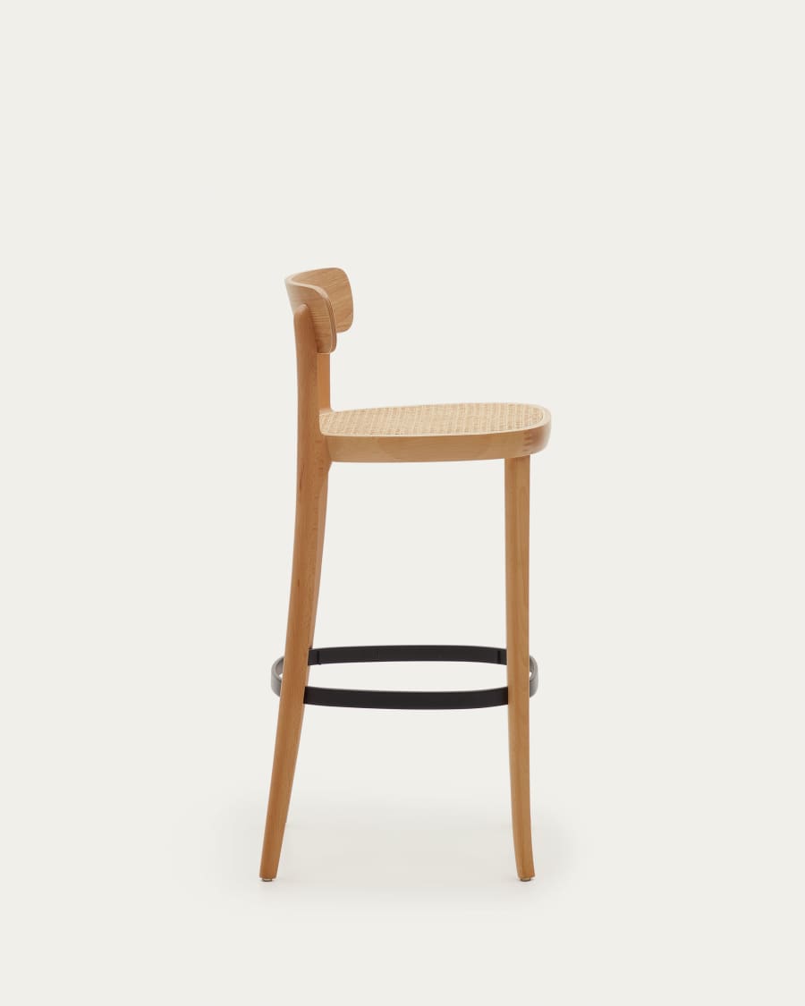 Romane stool beechwood stool with a natural finish, ash wood veneer and ratan seat 75 cm