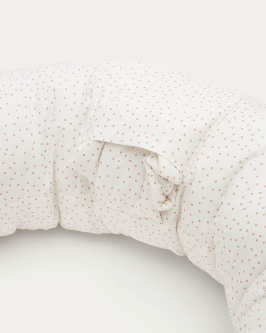 Yamile breastfeeding pillow, 100% organic cotton (GOTS) in beige with pink polka-dots