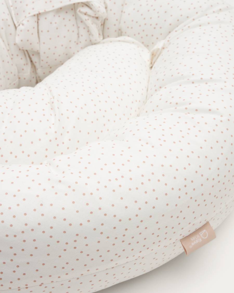 Yamile breastfeeding pillow, 100% organic cotton (GOTS) in beige with pink polka-dots