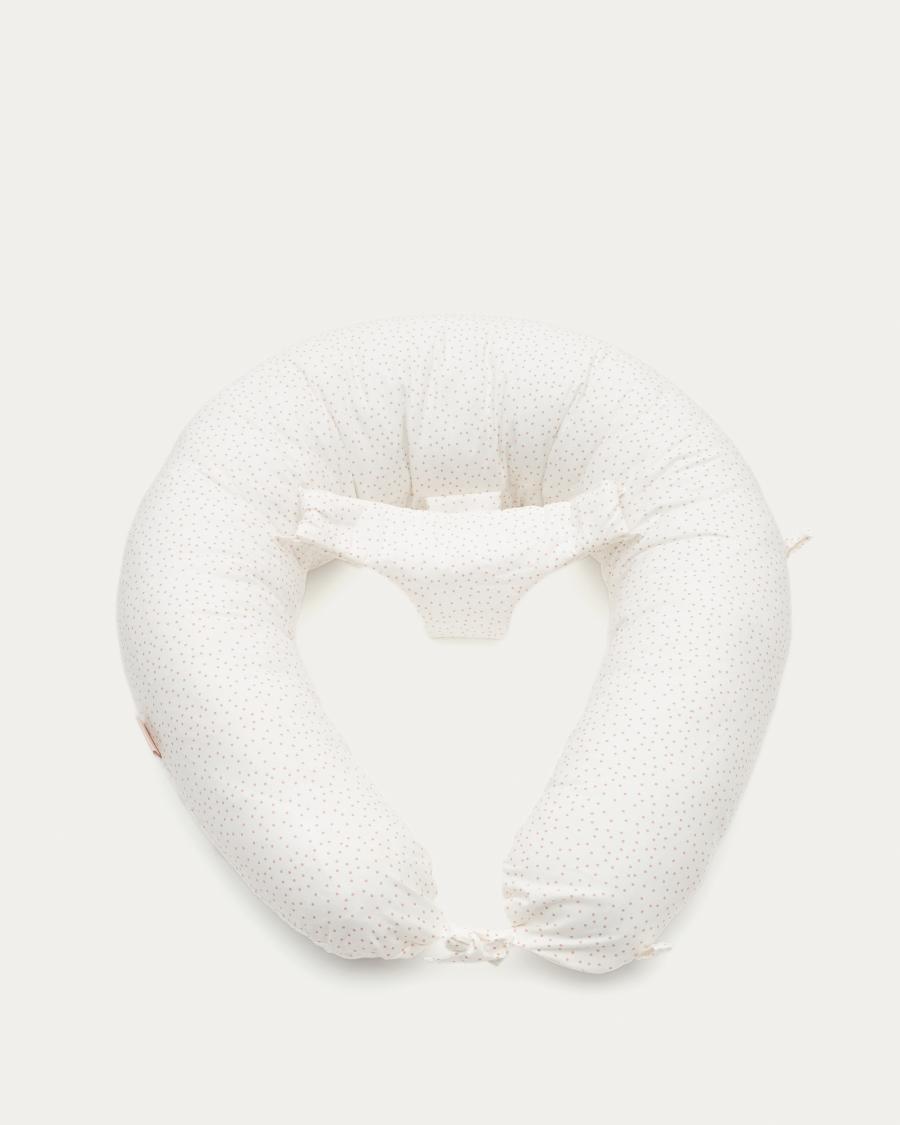 Yamile breastfeeding pillow, 100% organic cotton (GOTS) in beige with pink polka-dots