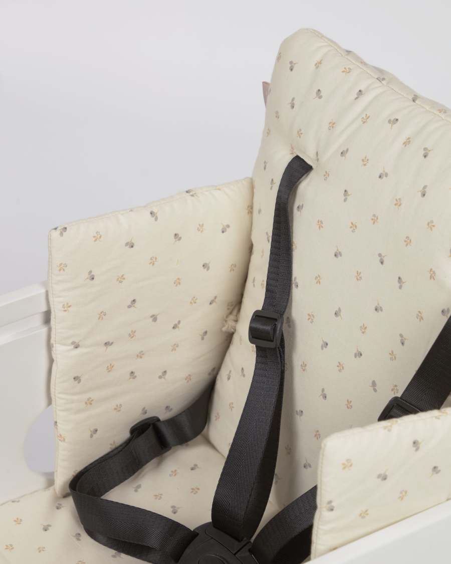 Cuscino per seggiolone Yamile 100% cotone organico (GOTS) beige con foglie multicolori