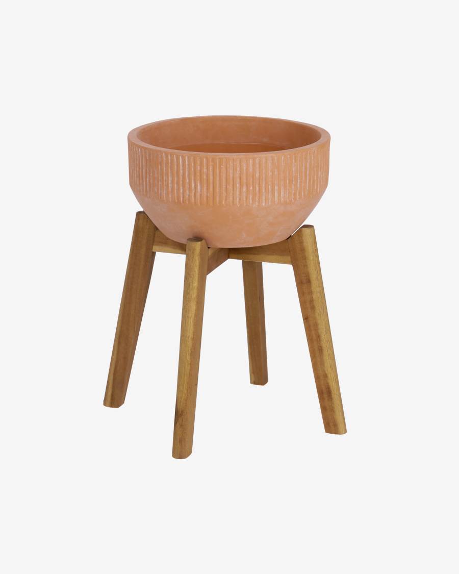 Cache-pot Subject en terre cuite et bois d'acacia Ø 27,5 cm