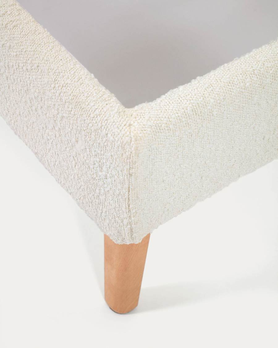 Llit Dyla de borreguet blanc potes de fusta massissa de faig per a matalàs de 160 x 200 cm