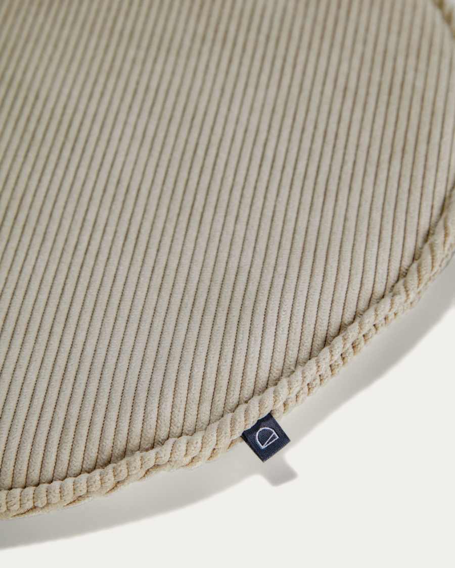 Sora round corduroy chair cushion in taupe, 35 cm