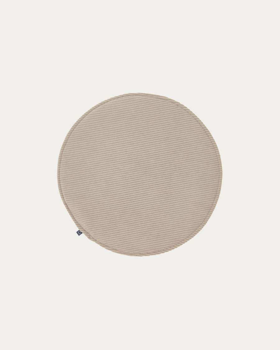 Sora round corduroy chair cushion in taupe, 35 cm