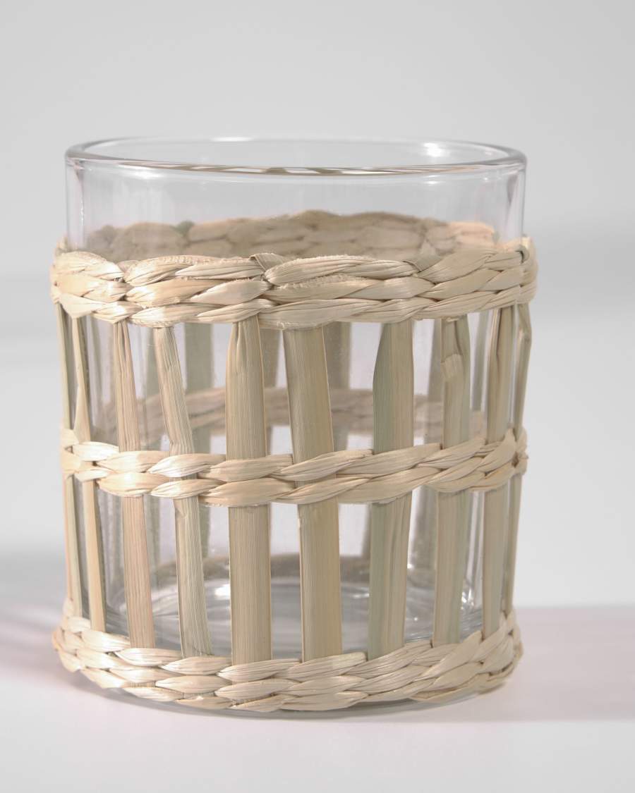 Copo Emelia vidro transparente e fibra castanho
