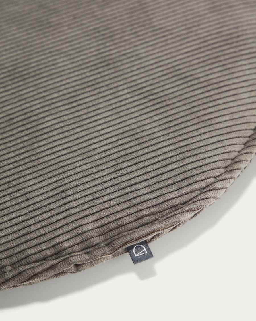 Sora round corduroy chair cushion in grey, 35 cm