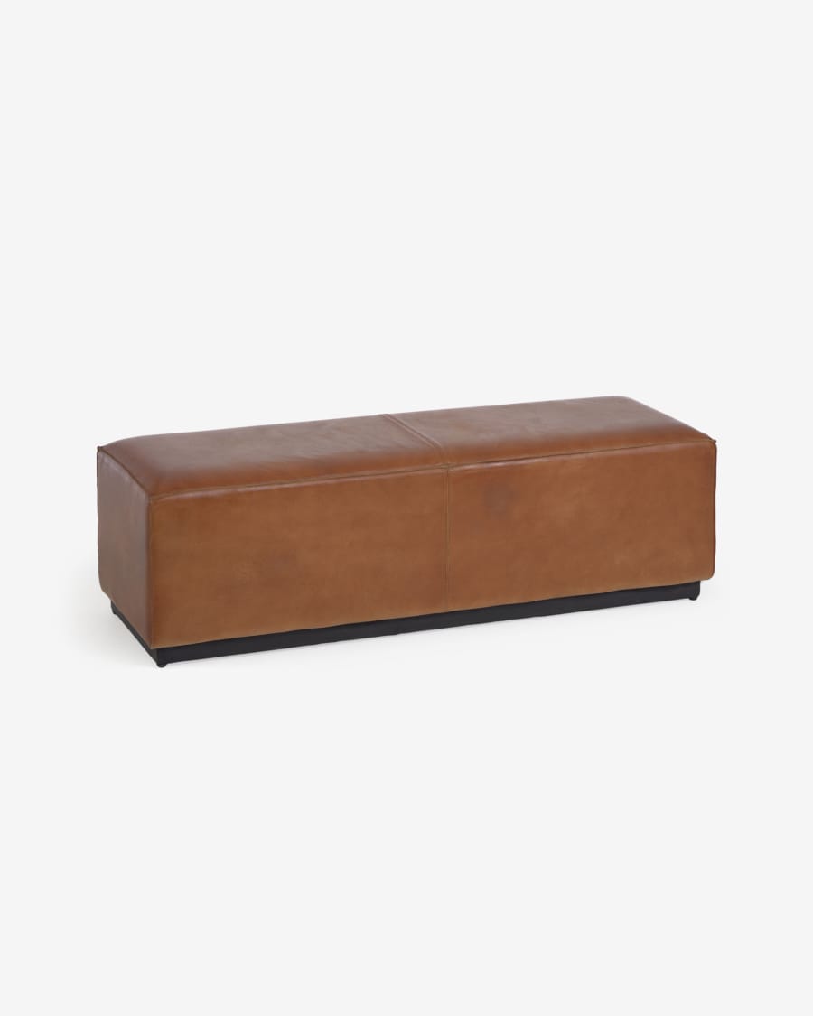 Cesia brown buffalo hide bench with wooden base 120 cm