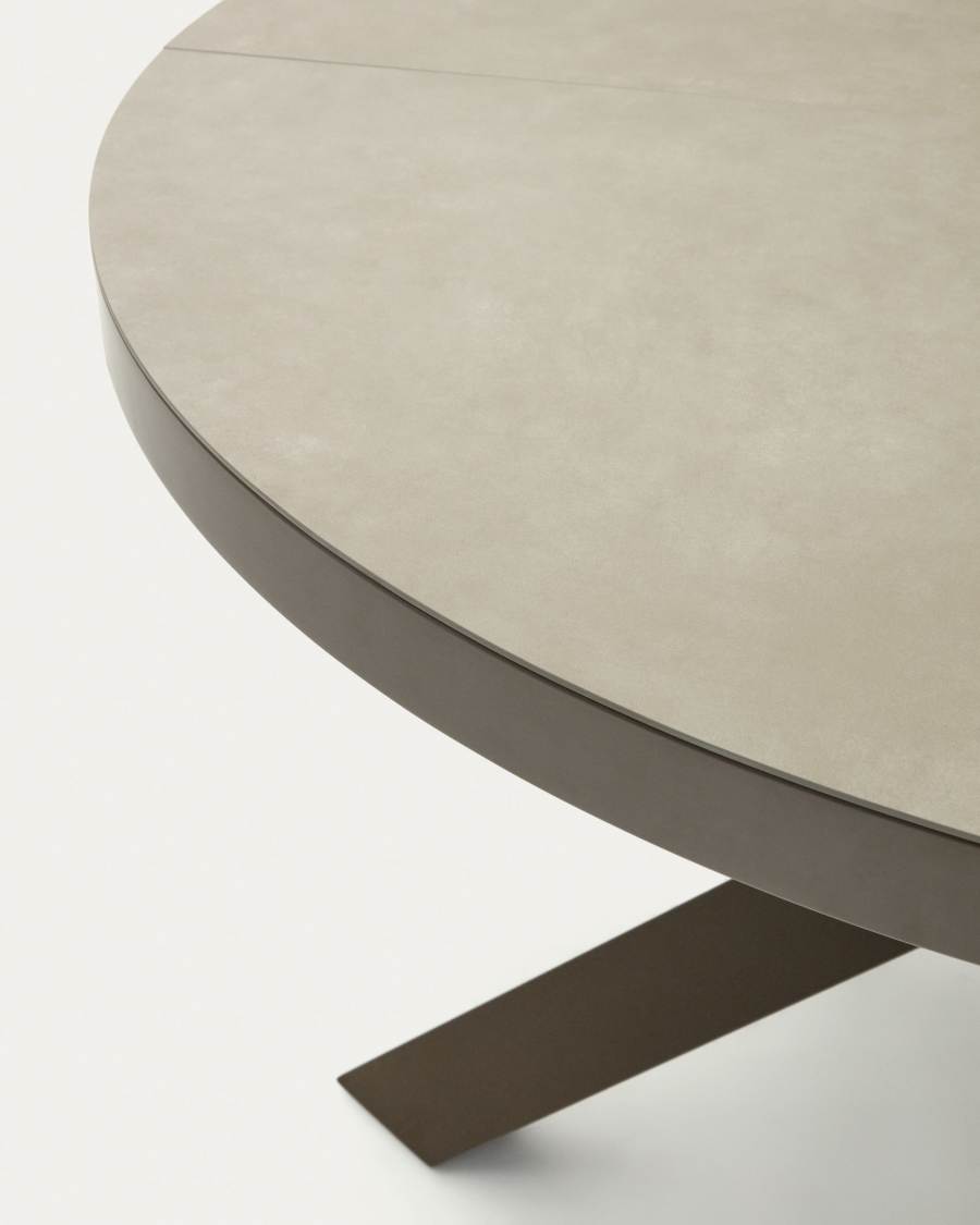 Vashti round extendable table, porcelain and steel legs with a brown finish, Ø 120(160) cm