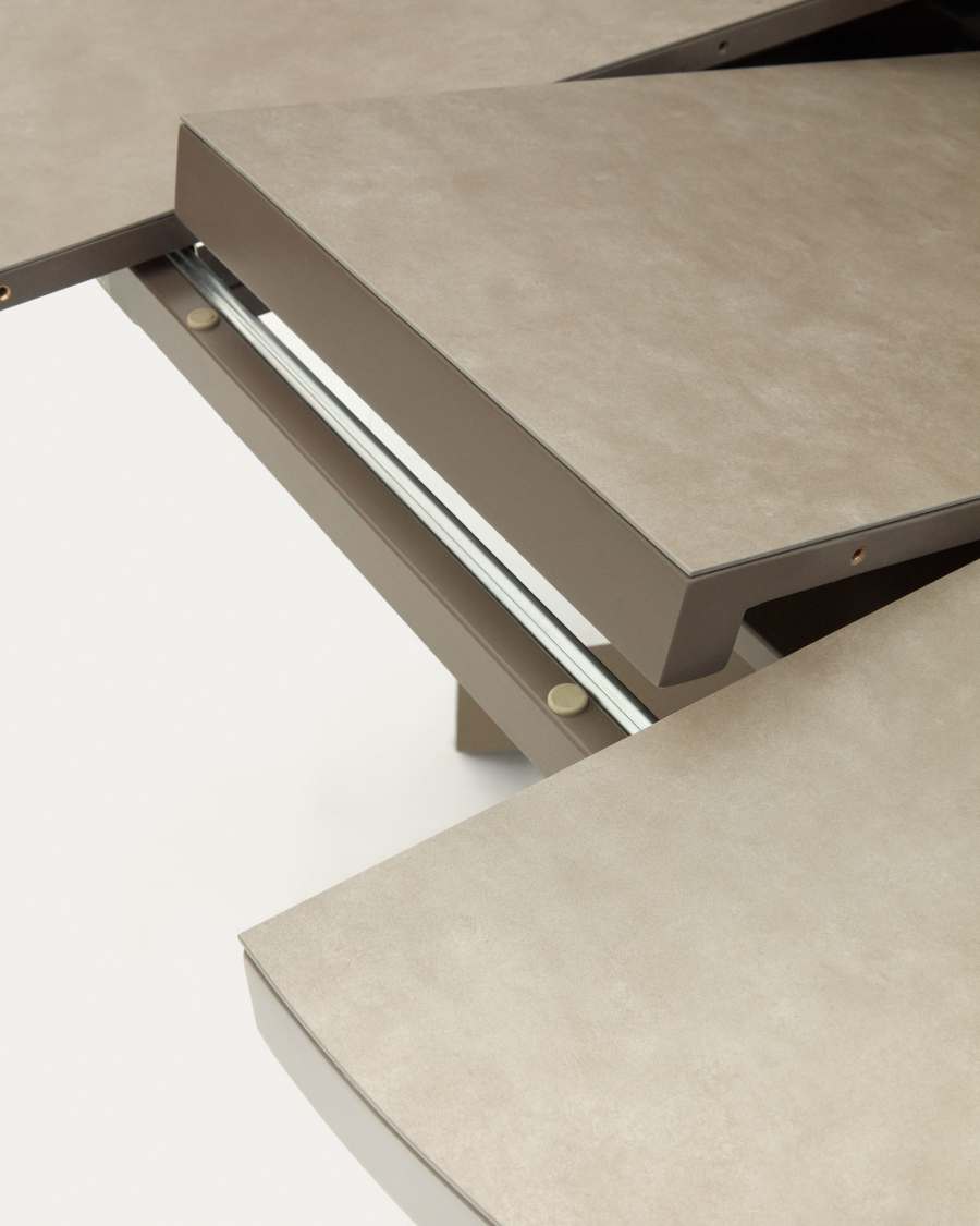 Vashti round extendable table, porcelain and steel legs with a brown finish, Ø 120(160) cm