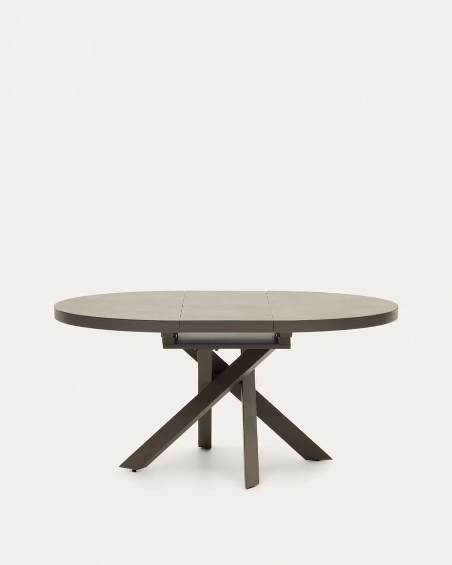 Vashti round extendable table, porcelain and steel legs with a brown finish, Ø 120(160) cm