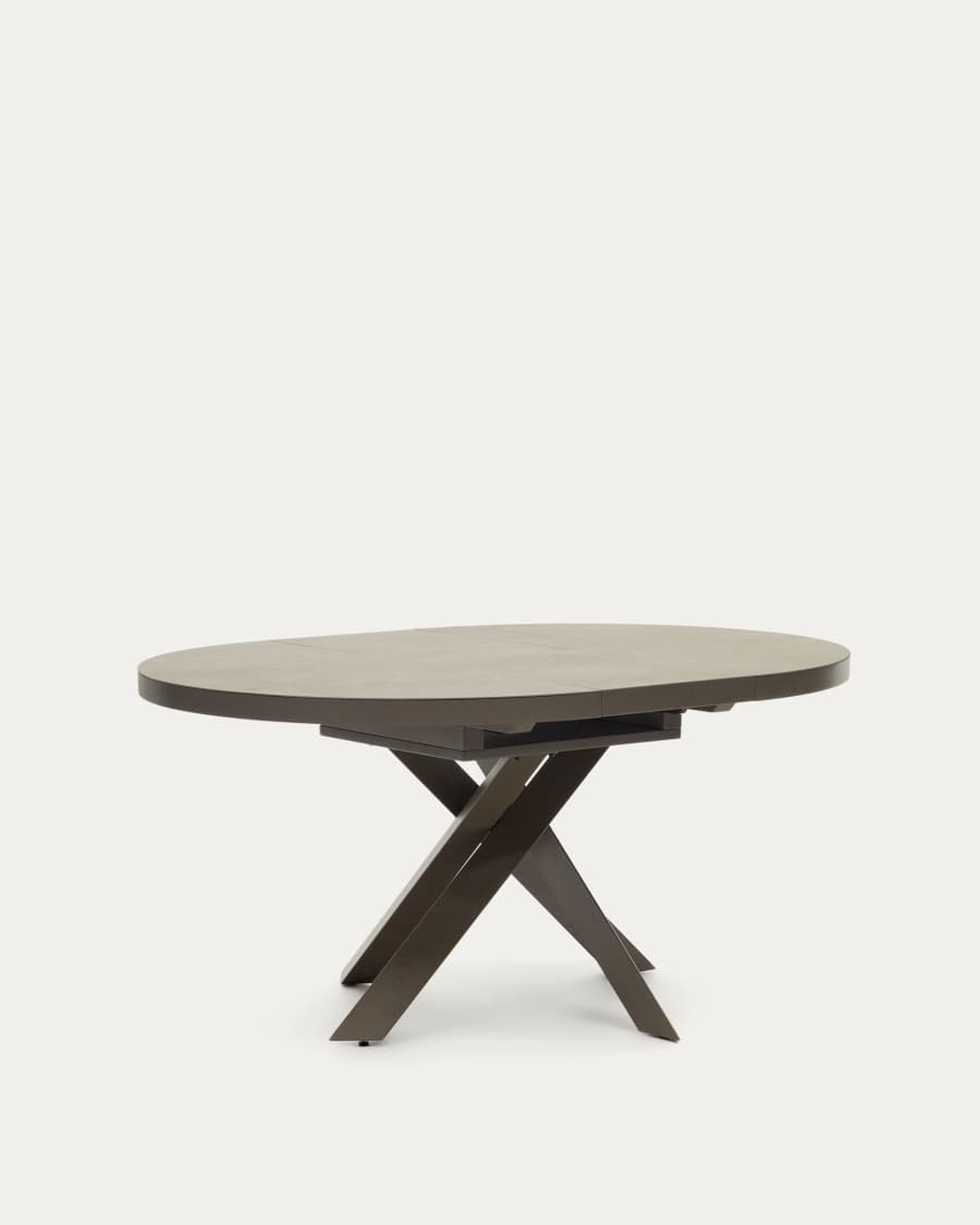 Vashti round extendable table, porcelain and steel legs with a brown finish, Ø 120(160) cm