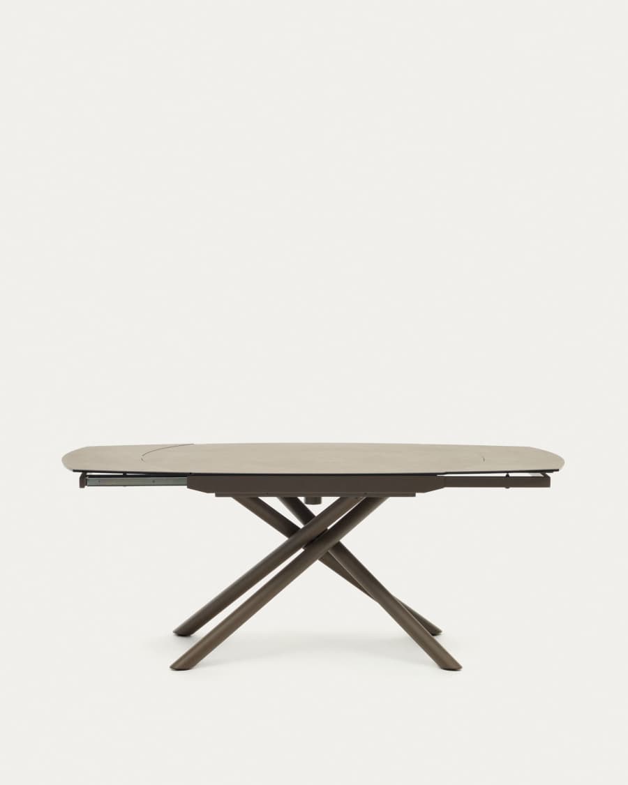Yodalia extendable table, porcelain and steel legs with a brown finish, 130 (190) x 100 cm