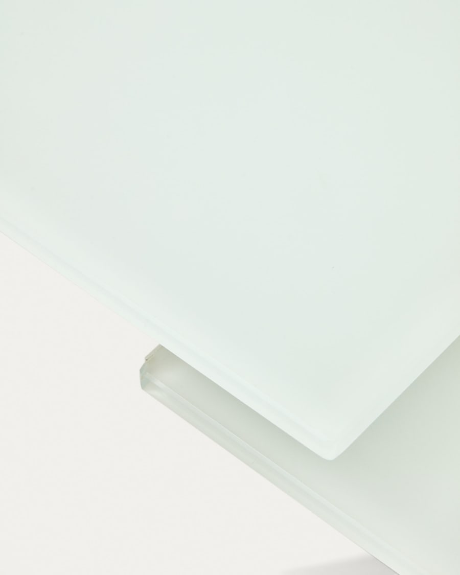 Atminda extendable table in glass and MDF with steel legs in white, 160 (210) x 90 cm