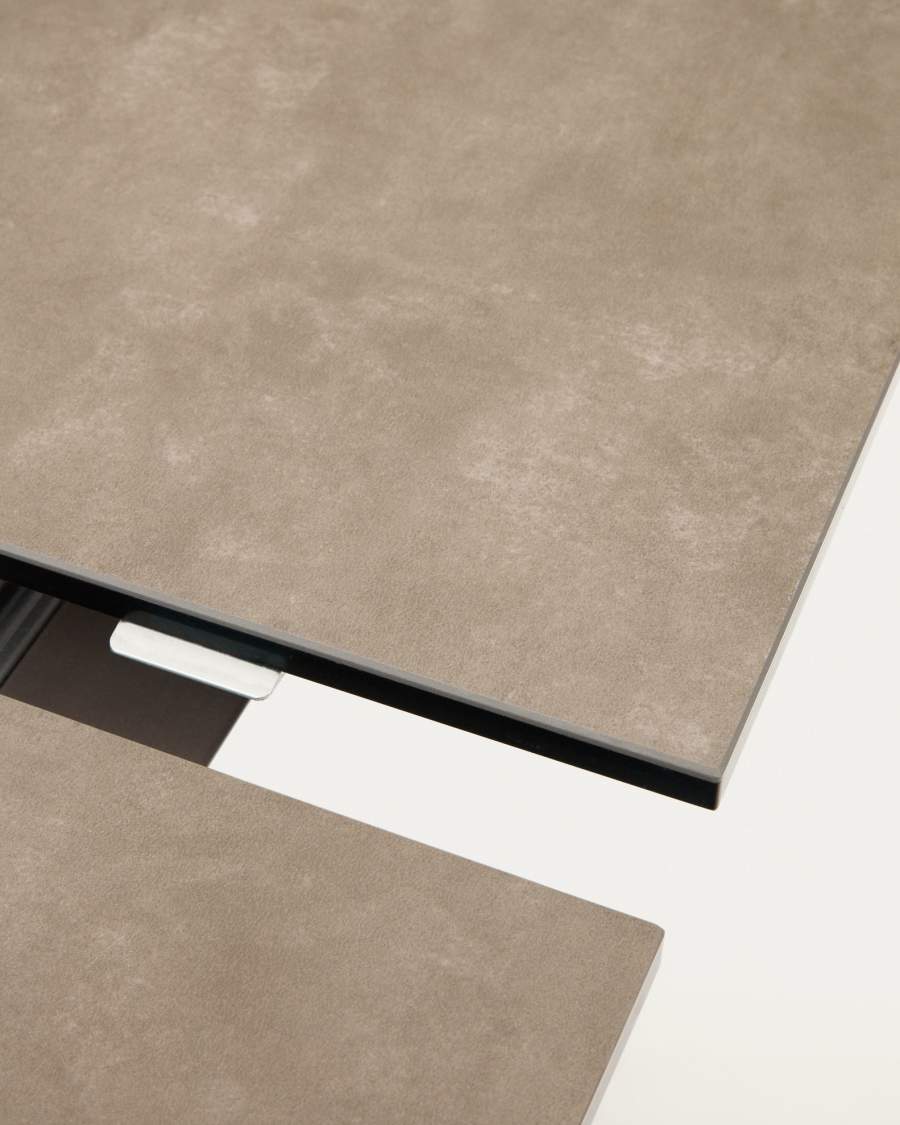 Taula extensible Atminda porcellànic i potes d'acer acabat gris 160(210)x90 cm