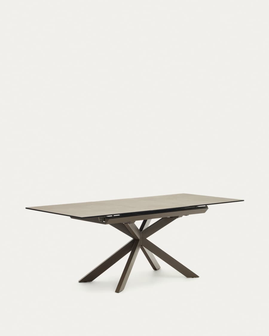 Taula extensible Atminda porcellànic i potes d'acer acabat gris 160(210)x90 cm