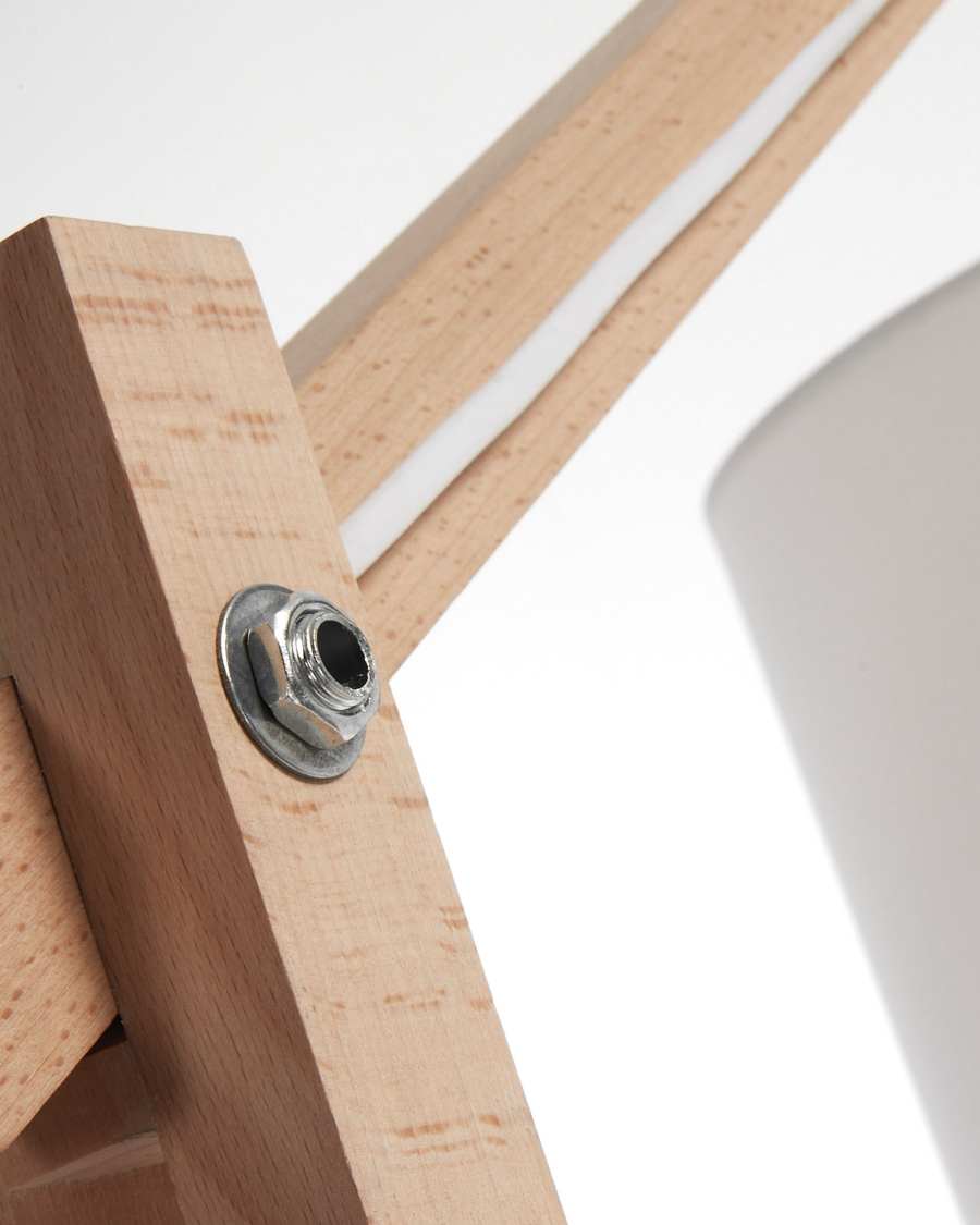 Riaz floor lamp in beech wood with white lampshade