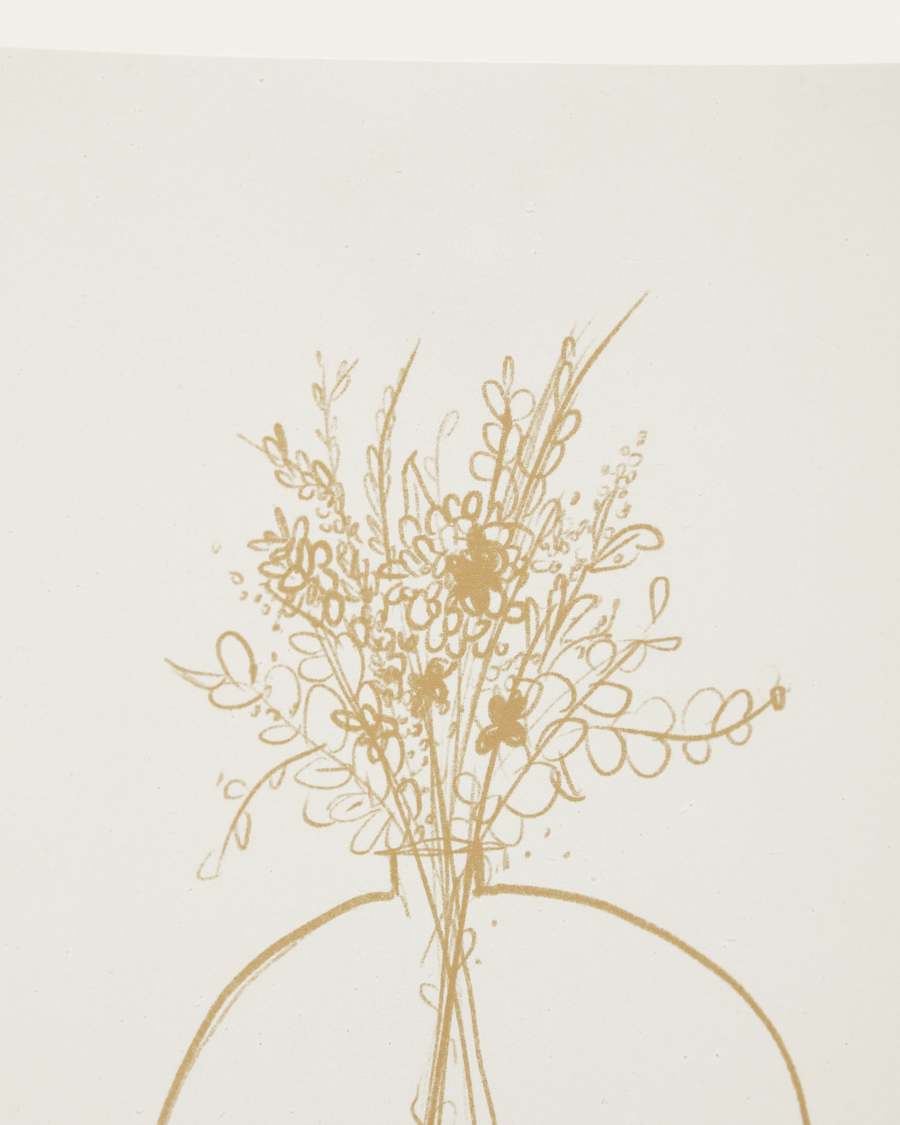 Làmina Erley de paper beix amb gerro de flors mostassa 29,8 x 39,8 cm