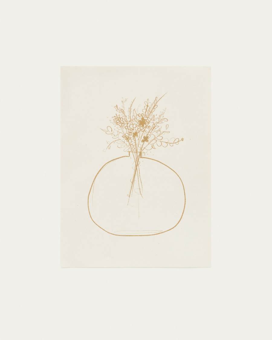 Làmina Erley de paper beix amb gerro de flors mostassa 29,8 x 39,8 cm