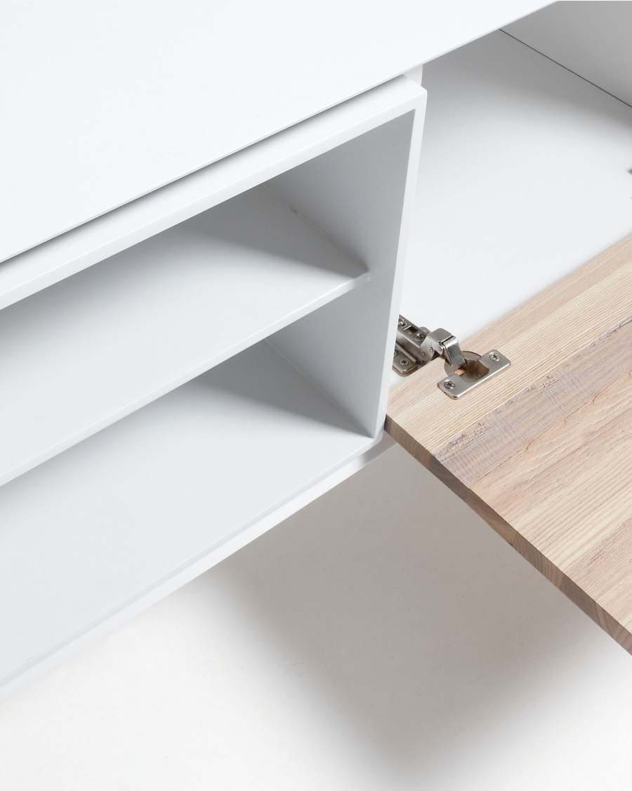 Eunice ash wood veneer and white lacquer TV stand with 2 doors, 174 x 56 cm