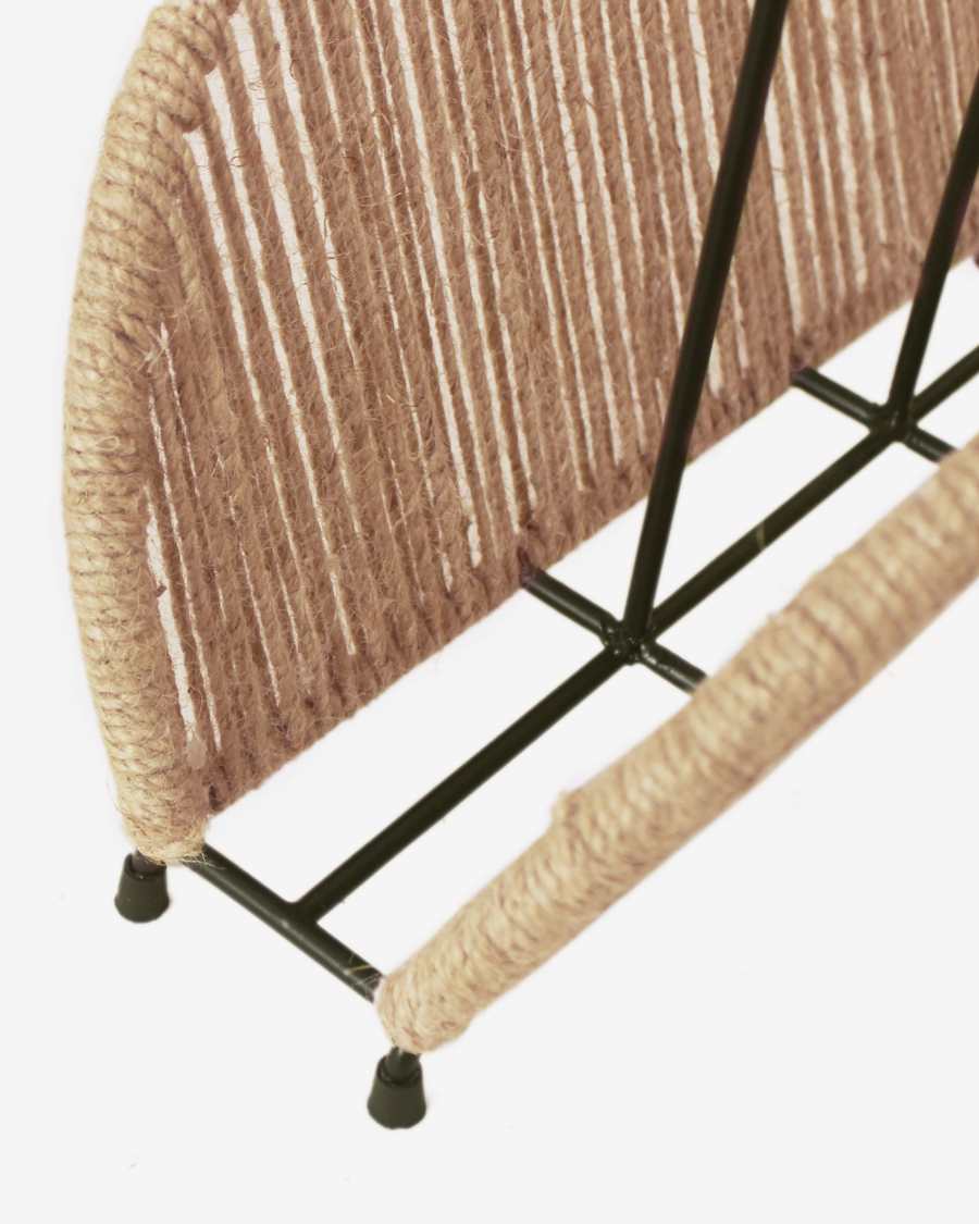 Elenys magazine rack made from metal with black finish and natural jute