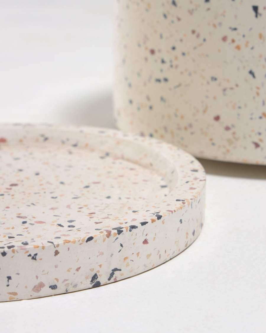 Pot Lelis avec soucoupe en terrazzo blanc de Ø 26 cm