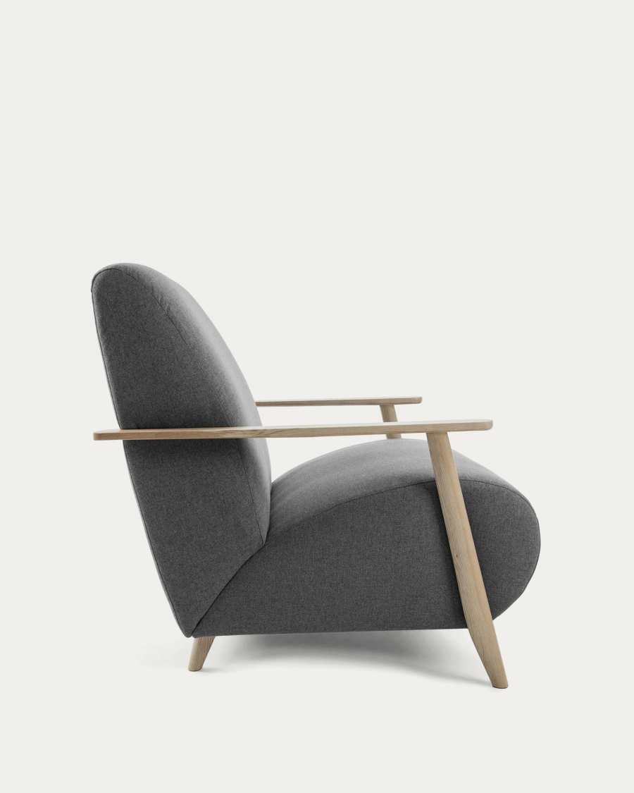 Meghan armchair in black with solid ash wood legs in a natural finish