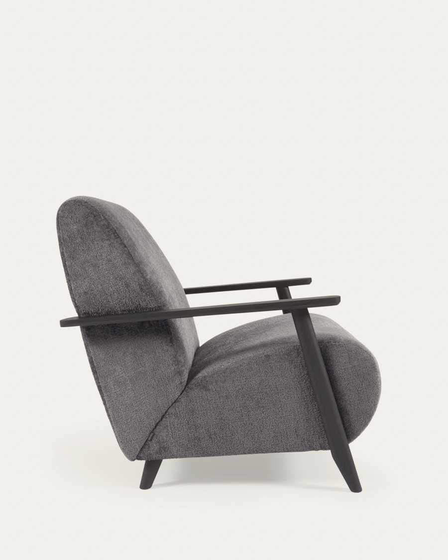 Meghan armchair in grey chenille and wood with wenge finish