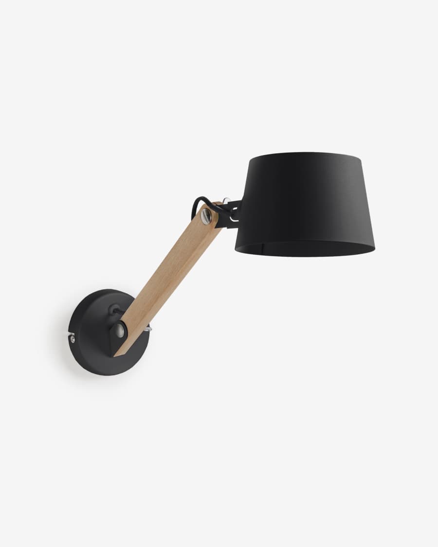 Muse wandlamp in beukenhout en staal met zwarte afwerking