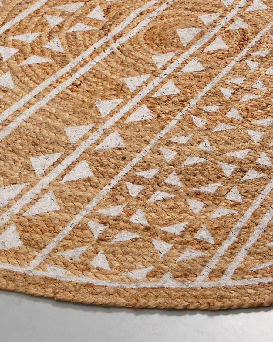 Tappeto rotondo Cecily 100% iuta naturale e bianco Ø 100 cm