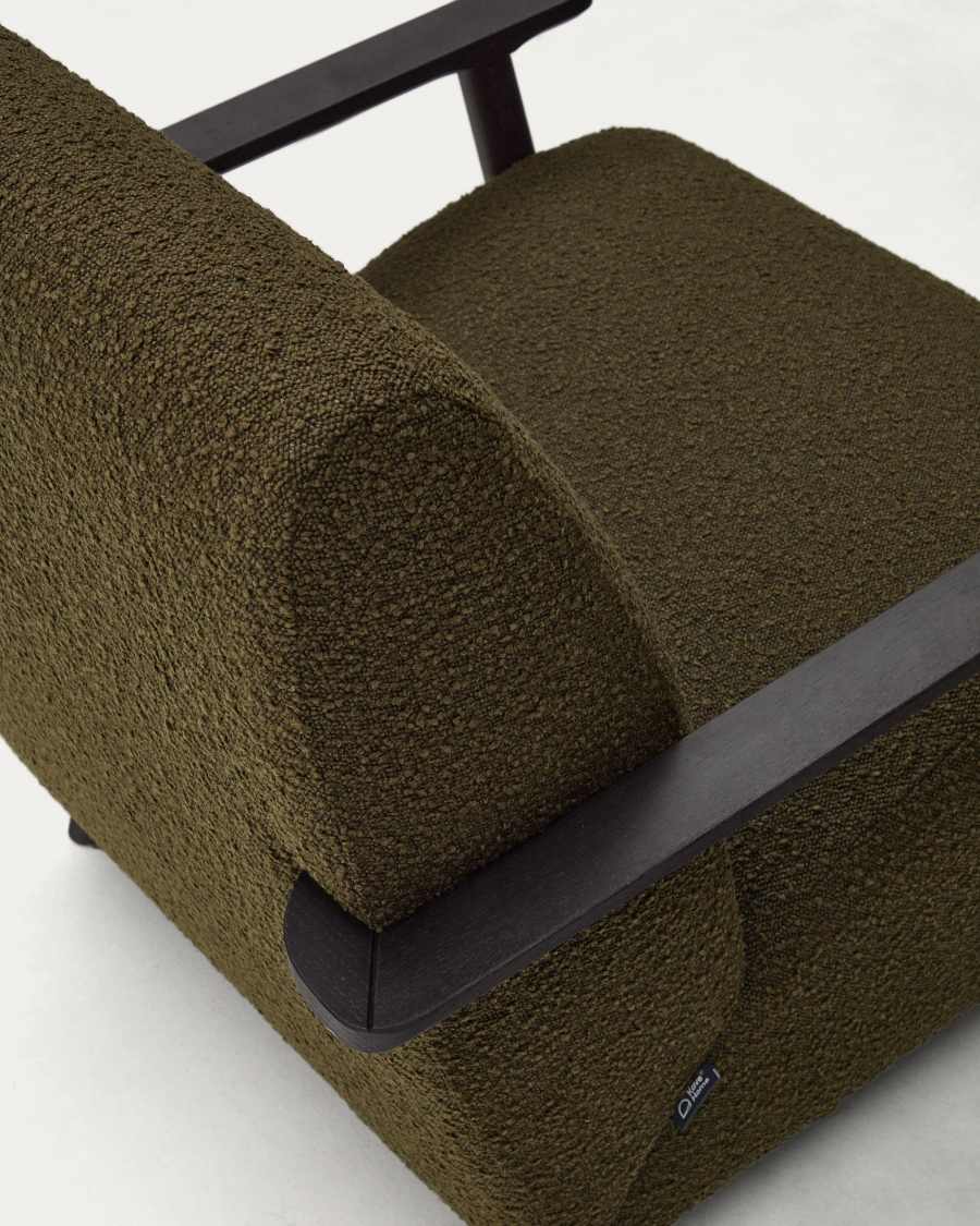 Meghan green bouclé armchairs with solid ash wood legs in a wenge finish
