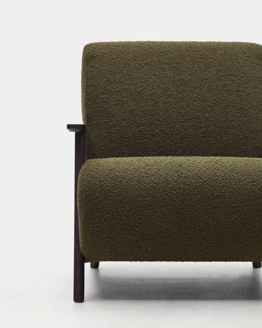 Meghan green bouclé armchairs with solid ash wood legs in a wenge finish