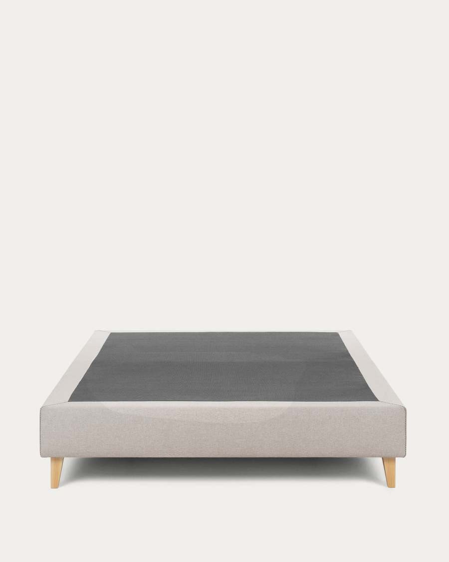 Nikos tall bed base in beige with solid beech wood legs for a 150 x 190 cm mattress
