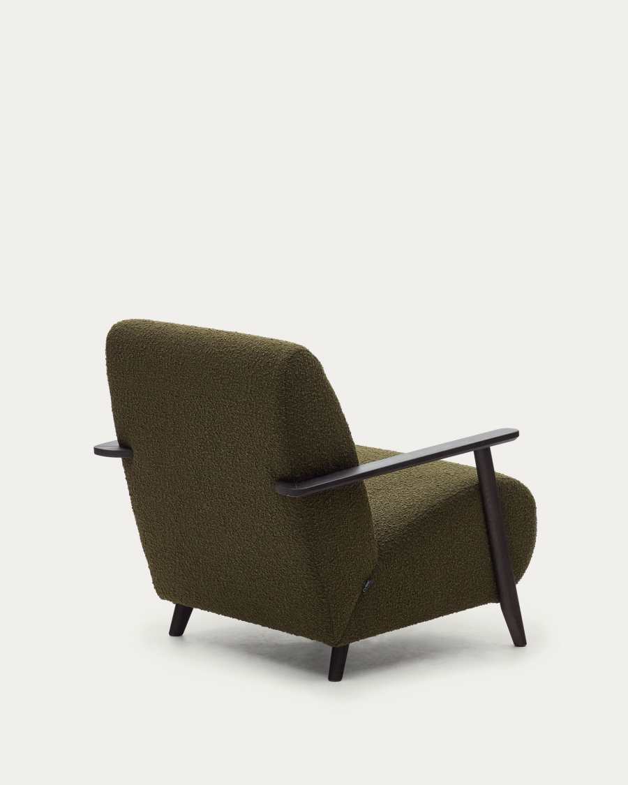 Meghan green bouclé armchairs with solid ash wood legs in a wenge finish