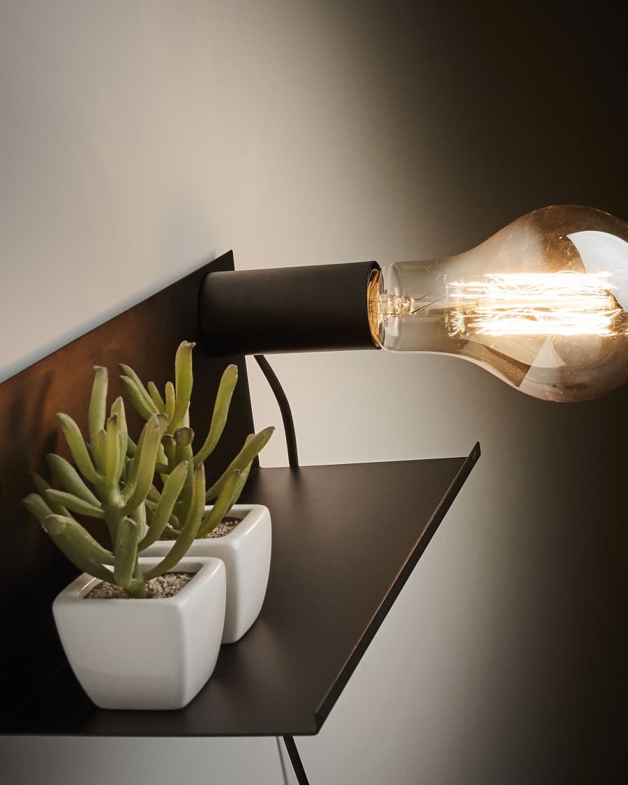 Hannah wall light in steel with black finish 35 cm UK adapter