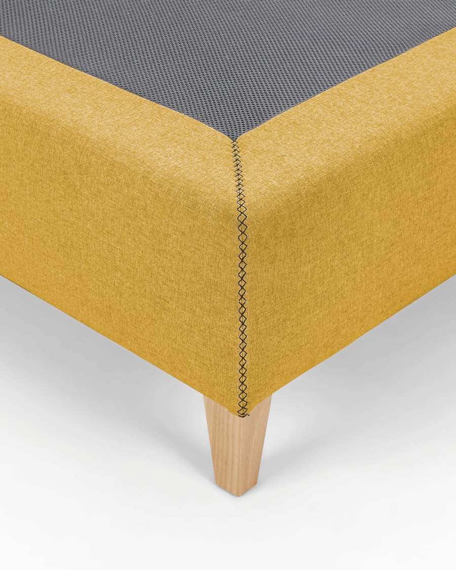 Nikos tall bed base in mustard with solid beech wood legs for a 180 x 200 cm mattress