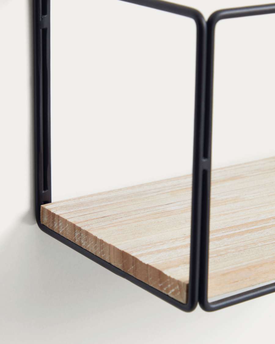 Nezz set of two shelves in solid fir and black steel 30 x 15 and 50 x 17 cm