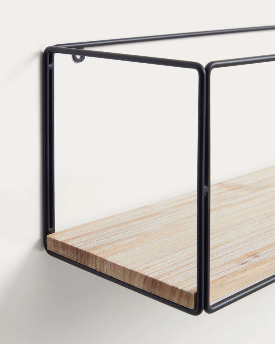 Nezz set of two shelves in solid fir and black steel 30 x 15 and 50 x 17 cm