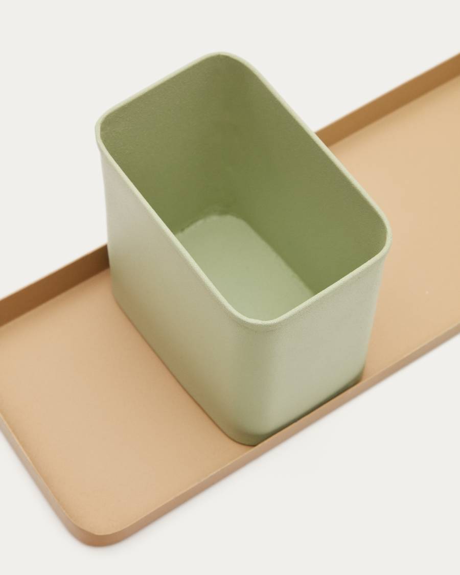 Moka pencil and desk tray set in green and brown metal