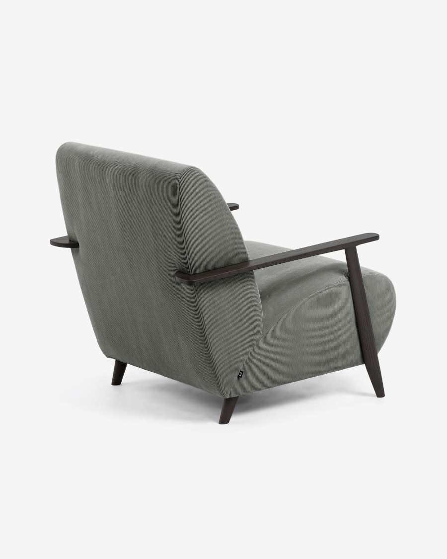 Meghan armchair in dark grey corduroy with solid ash legs with wenge finish