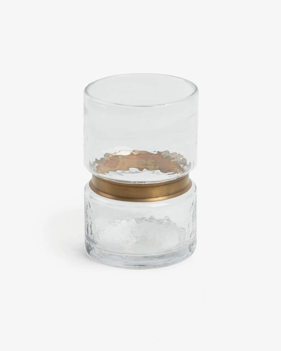Juliana vase transparant glass 19,5 cm with brass detail