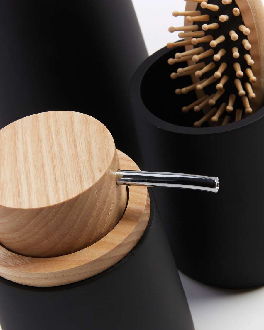 Dispenser per sapone Jenning nero e legno di faggio