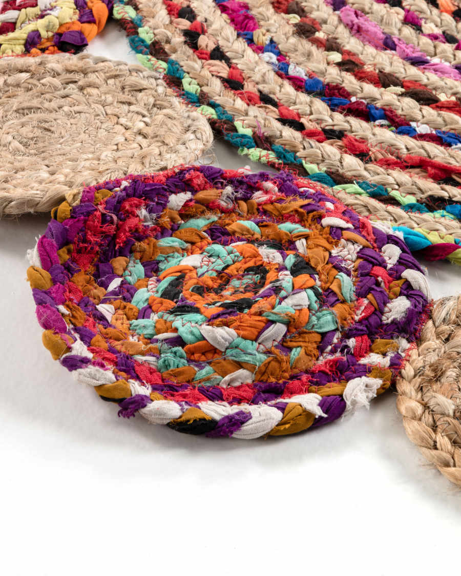 Ginnis round rug made from multicolour jute and cotton, Ø 100 cm