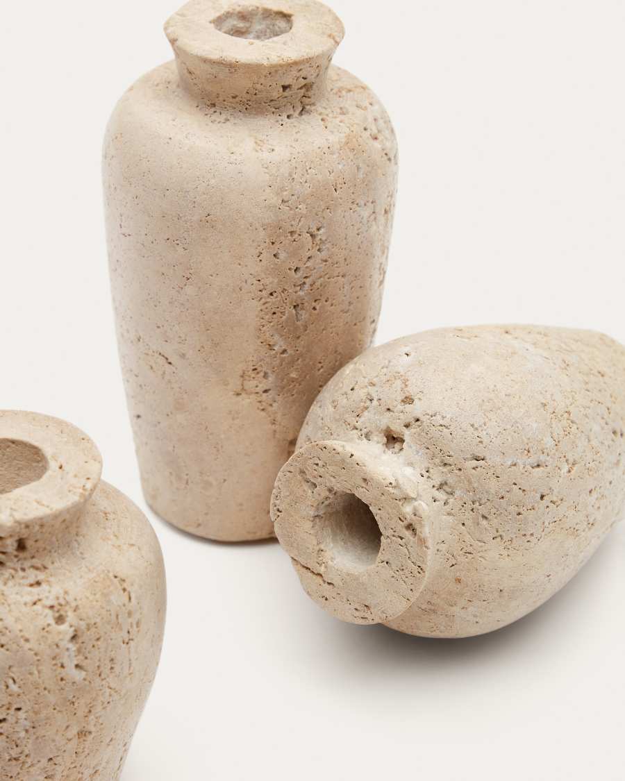 Malch set of 3 beige travertine vases Ø 9 cm / Ø 12 cm / Ø 14 cm