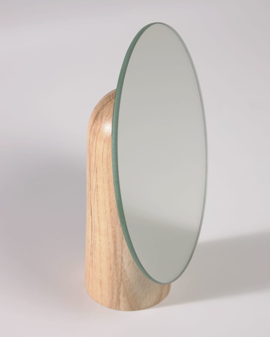 Veida mirror with natural wooden stand