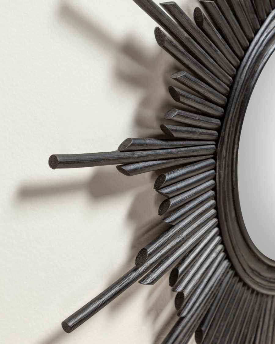 Marelli black rattan mirror, Ø 70 cm