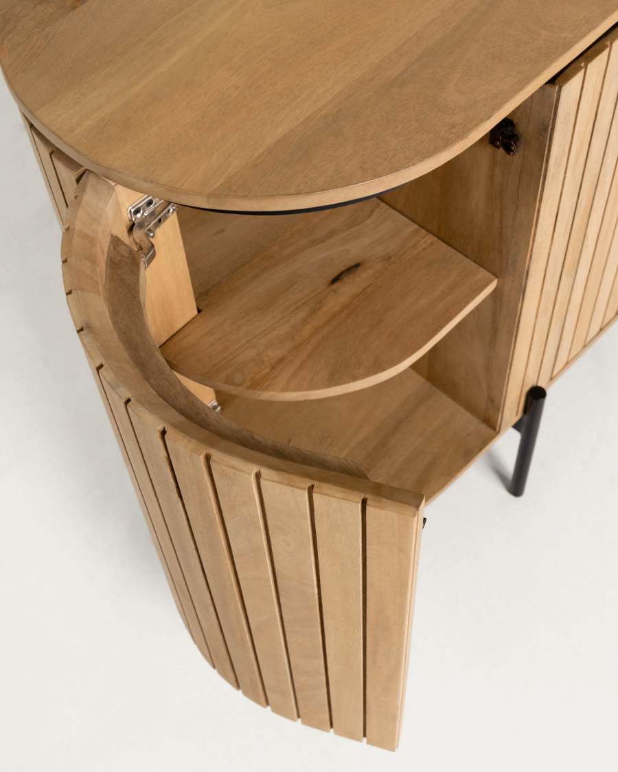 Licia solid mango wood sideboard with 4 doors and black finish metal, 170 x 80 cm