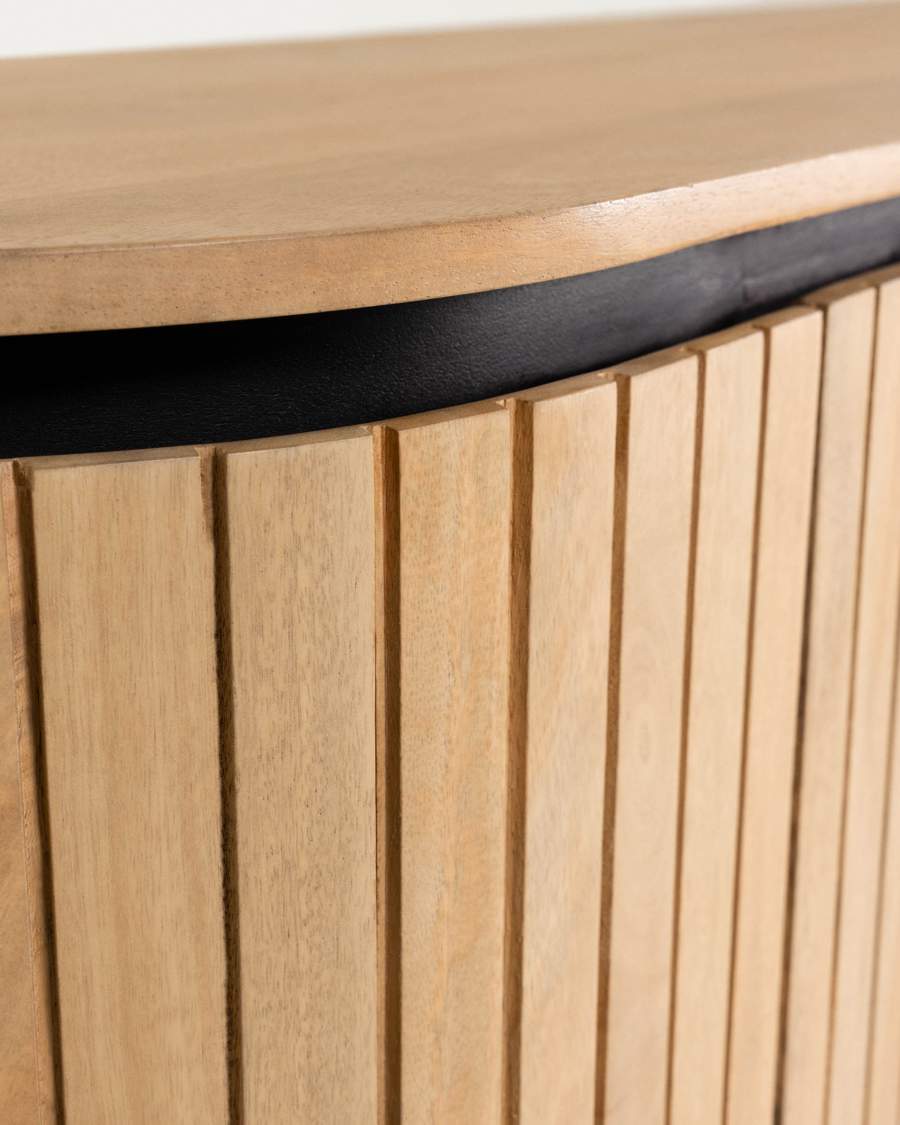 Licia solid mango wood sideboard with 4 doors and black finish metal, 170 x 80 cm