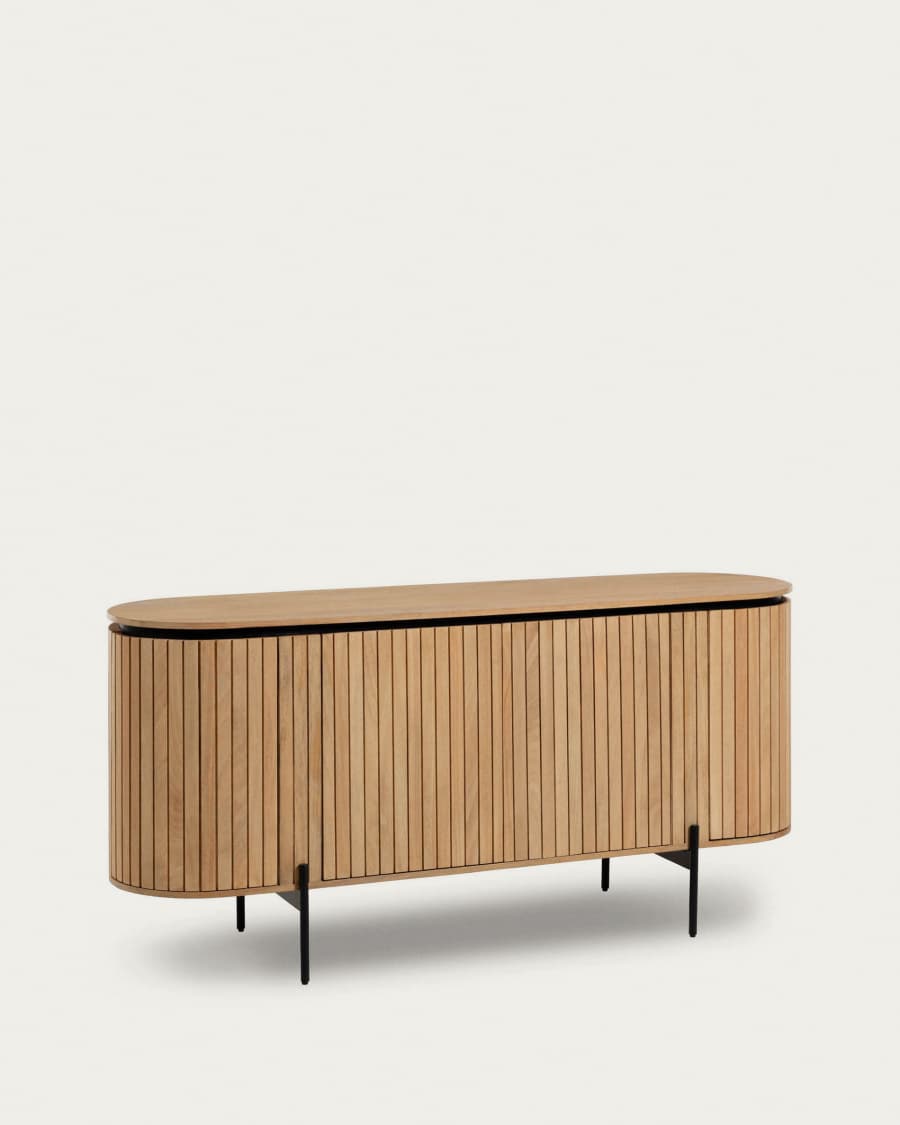 Licia solid mango wood sideboard with 4 doors and black finish metal, 170 x 80 cm